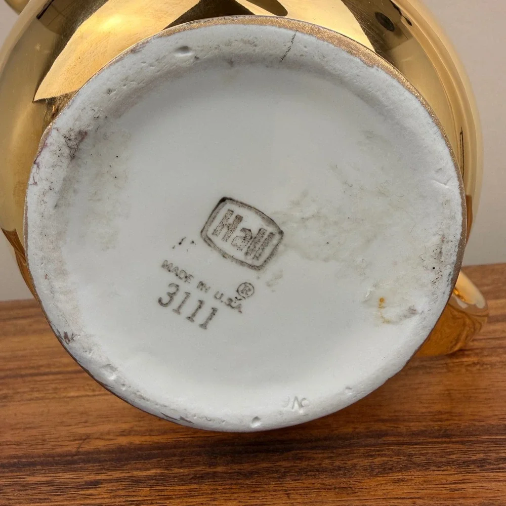Vintage Hall China Airflow Teapot 22K Gold Flash 3111 Mid Century Modern Gold